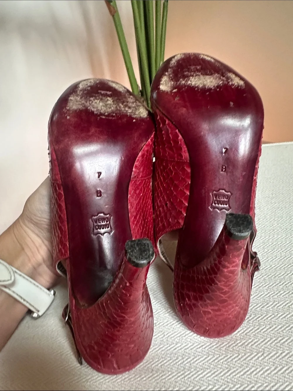 Bruno Magli vintage Red snake skin Slingback Heels
